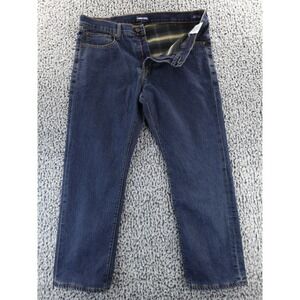 Lands End Mens Straight Fit Dark Wash Jeans Lined Plaid Size 38x30